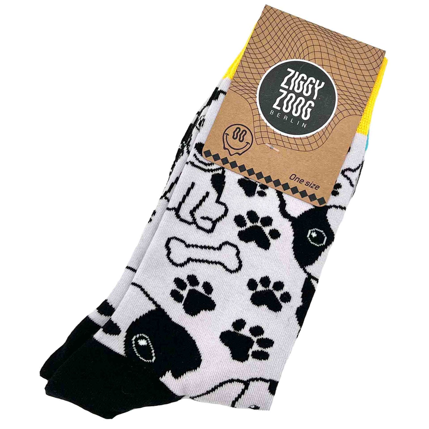 ZIGGI ZOOG Socken mit Hunden "Puppy Buddy" | schwarz, türkis & gelb | Baumwolle, Polyamide, Elastan | one size