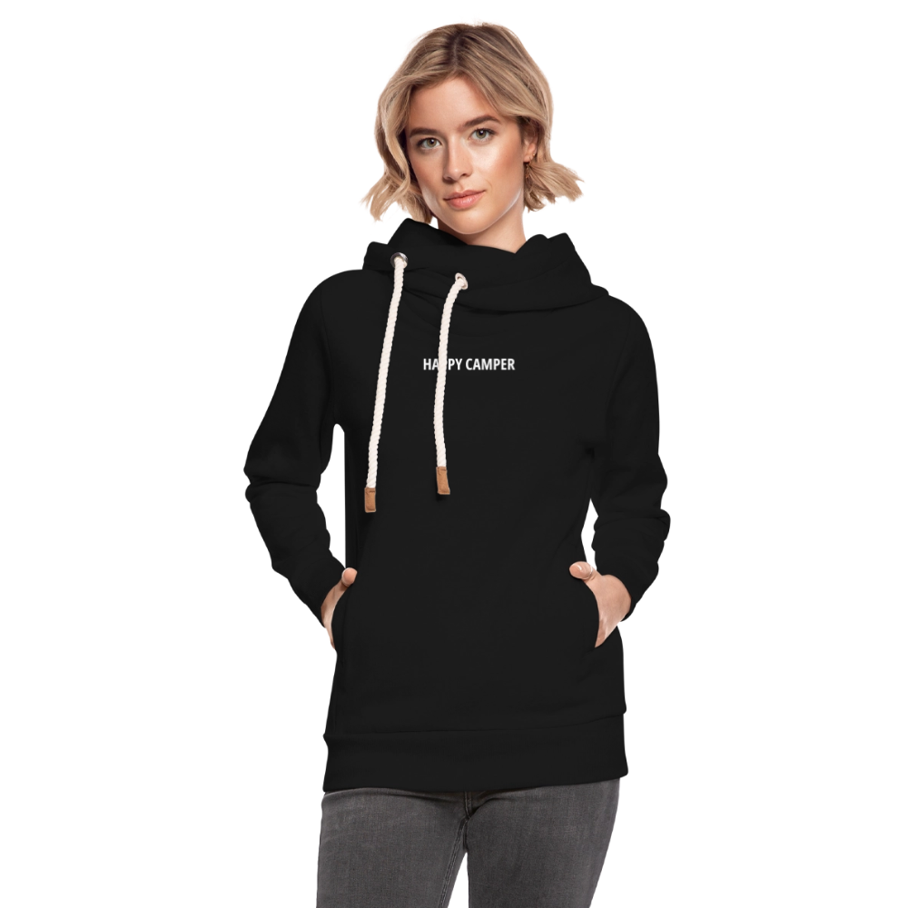 SHIRTGLÜCK Unisex Schalkragen Hoodie "Happy Camper" mit Zelt in grün - Schwarz