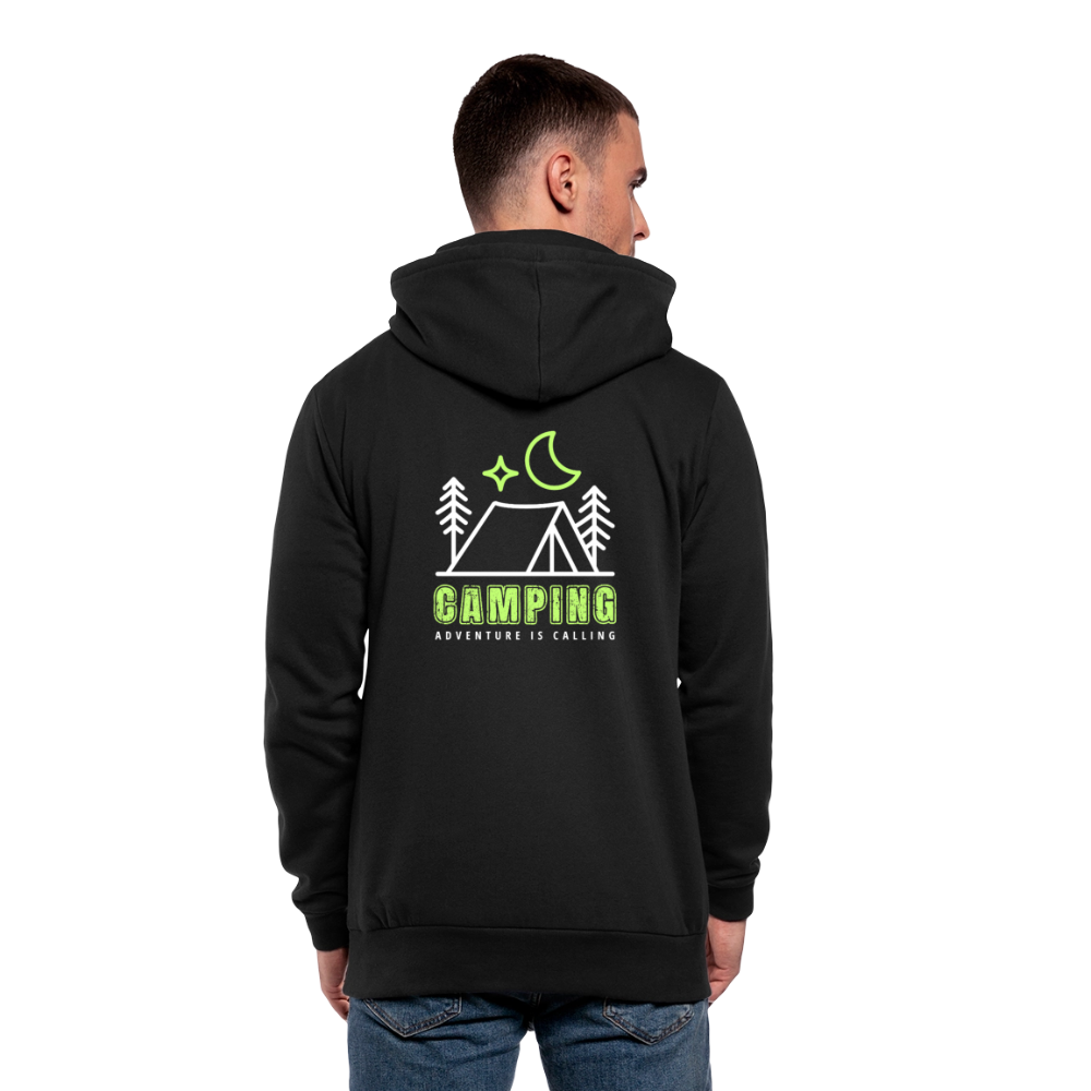 SHIRTGLÜCK Unisex Schalkragen Hoodie "Happy Camper" mit Zelt in grün - Schwarz