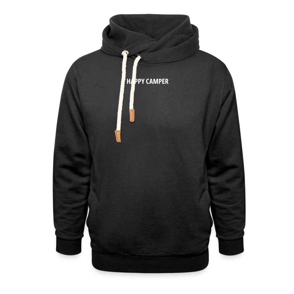 SHIRTGLÜCK Unisex Schalkragen Hoodie "Happy Camper" mit Zelt in grün - Schwarz