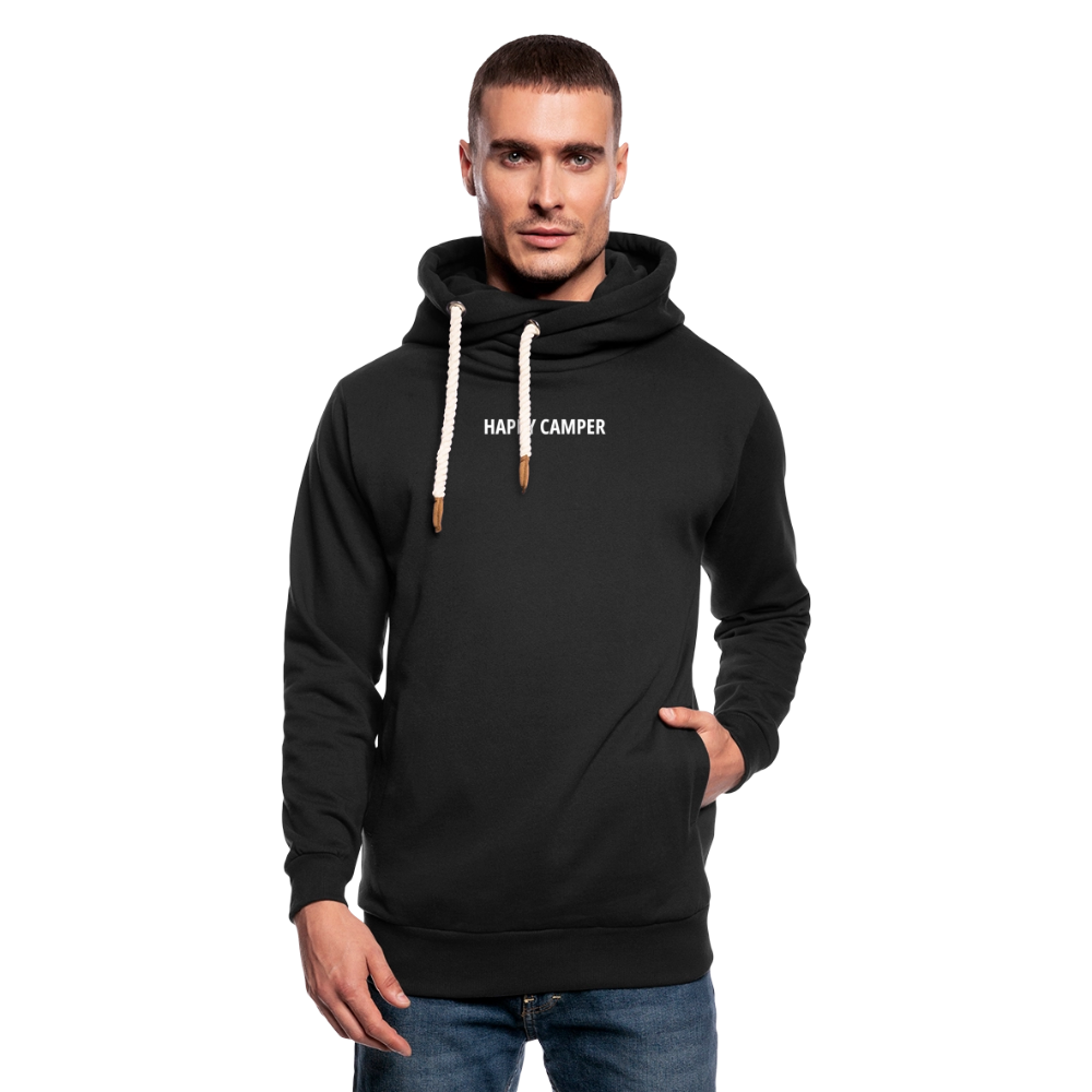 SHIRTGLÜCK Unisex Schalkragen Hoodie "Happy Camper" mit Zelt in grün - Schwarz