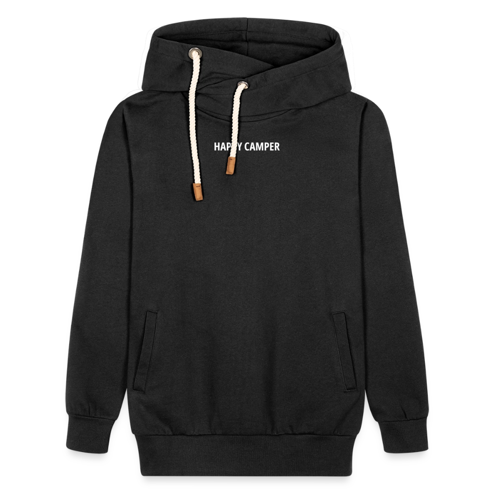 SHIRTGLÜCK Unisex Schalkragen Hoodie "Happy Camper" mit Zelt in grün - Schwarz