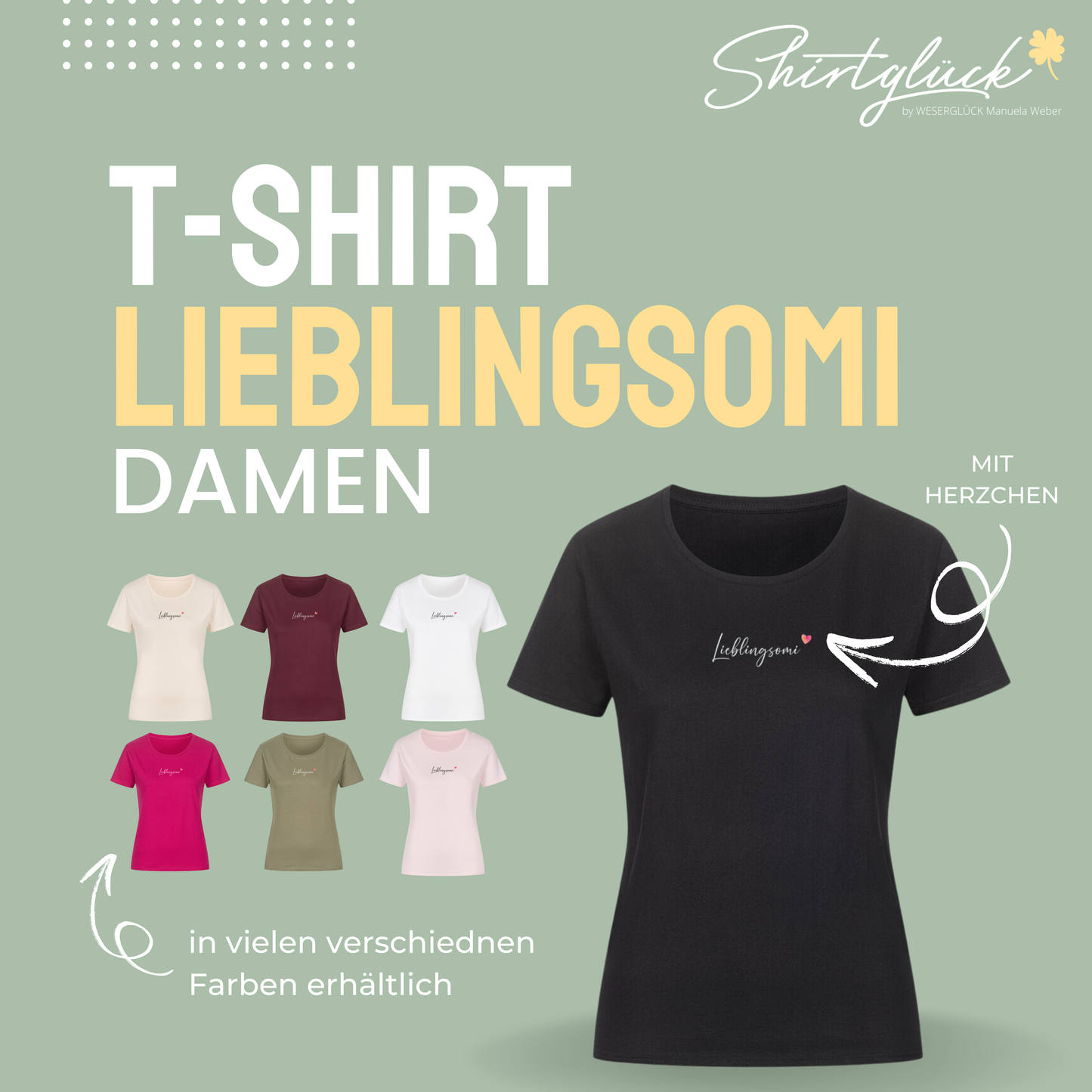 SHIRTGLÜCK Damen Organic T-Shirt „Lieblingsomi“ mit Herz