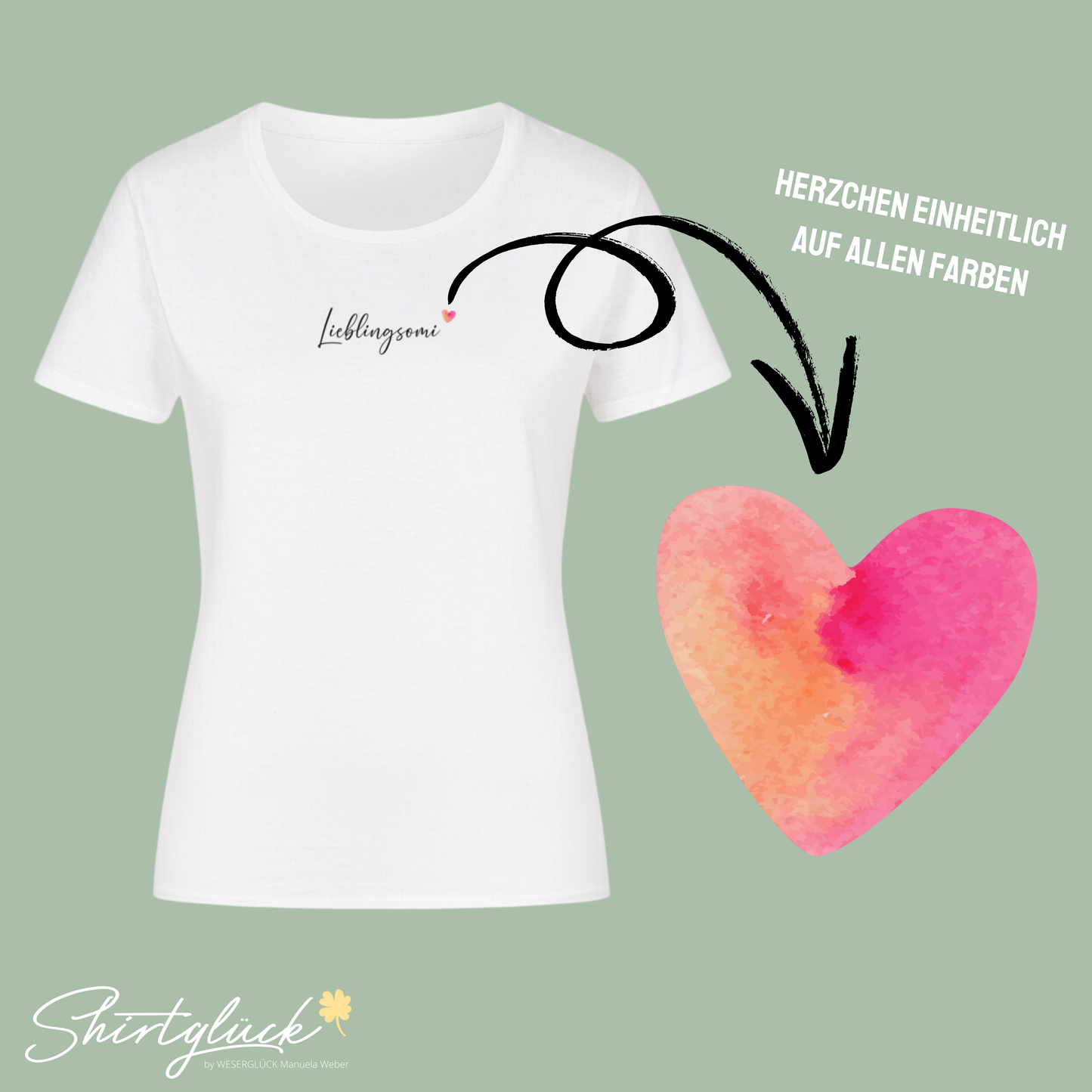 SHIRTGLÜCK Damen Organic T-Shirt „Lieblingsomi“ mit Herz