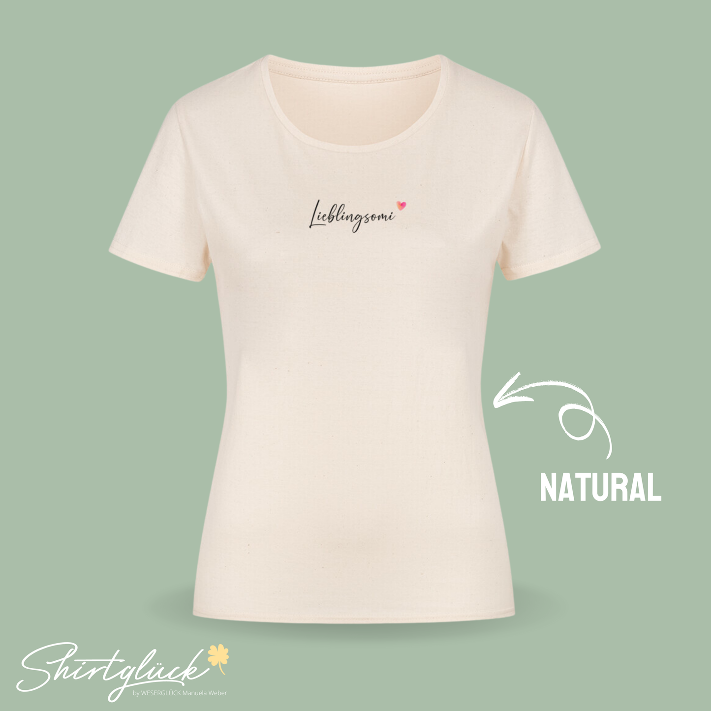 SHIRTGLÜCK Damen Organic T-Shirt „Lieblingsomi“ mit Herz