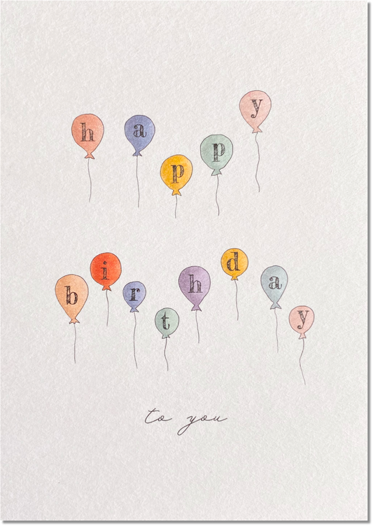 KEITCARDS Postkarte aus Holzschliffkarton mit Ballons "Happy Birthday to you" | DIN A6