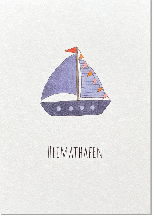 KEITCARDS Postkarte aus Holzschliffkarton mit Segelschiff "Heimathafen" | DIN A6