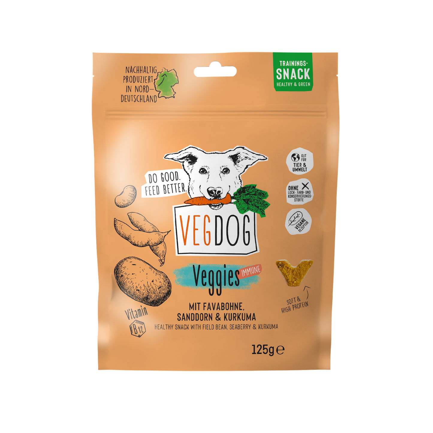 VEGDOG Hundetrainingssnack "VEGGIES immune" mit Favabohne, Sanddorn & Kurkuma - 125g | vegan