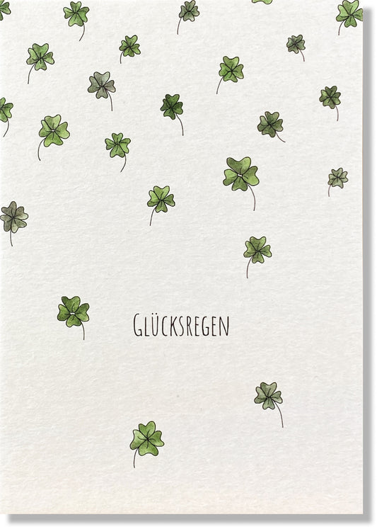 KEITCARDS Postkarte aus Holzschliffkarton mit grünen Kleeblättern "Glücksregen" | DIN A6
