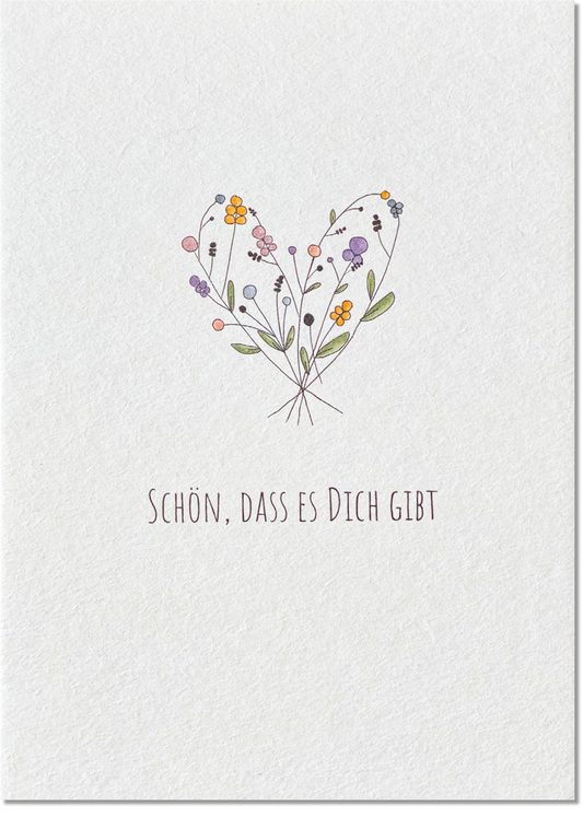 KEITCARDS Postkarte aus Holzschliffkarton mit Blumenherz "Schön, dass es Dich gibt." | DIN A6