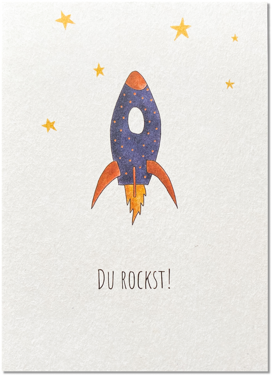 KEITCARDS Postkarte aus Holzschliffkarton mit Rakete "Du rockst!" | DIN A6