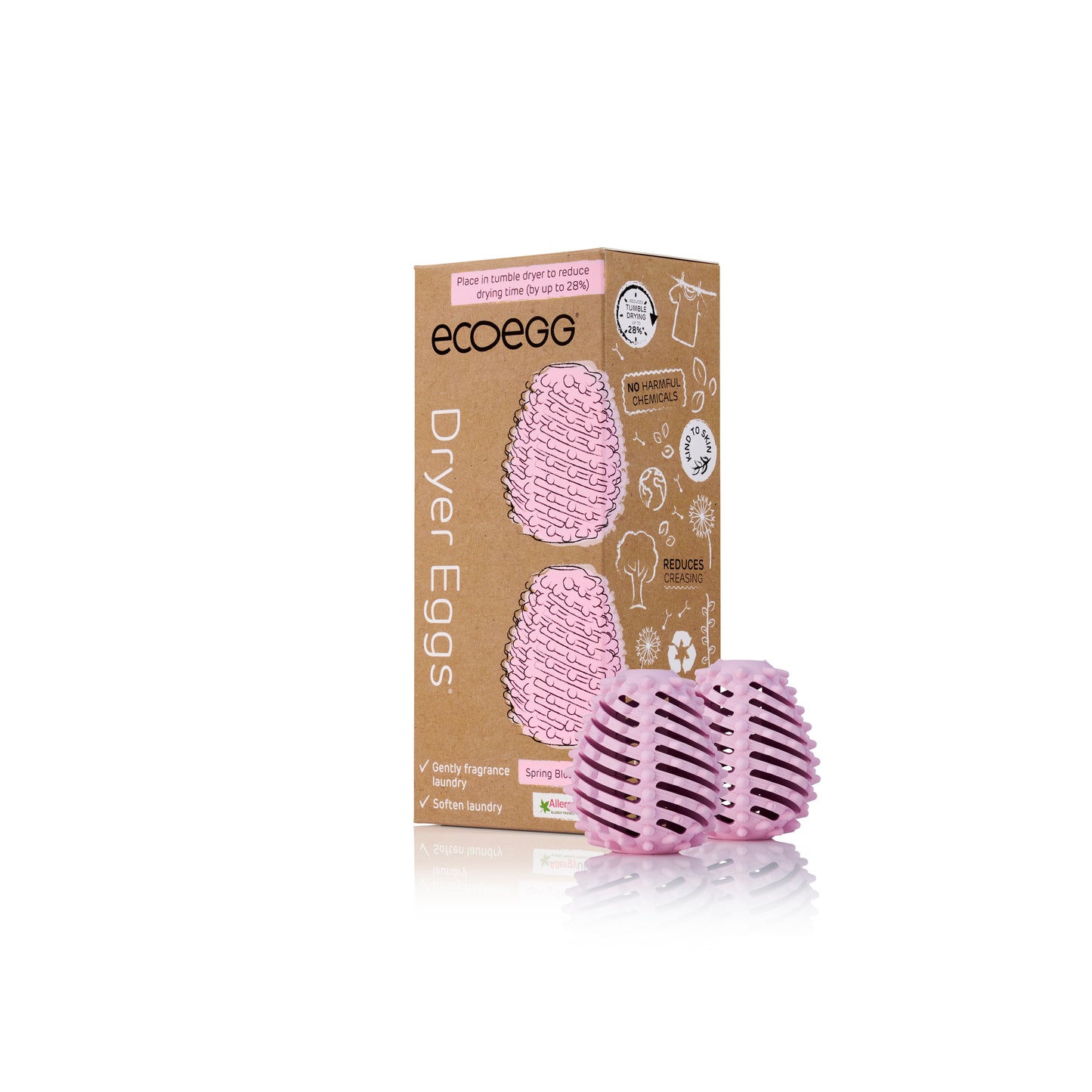 ECOEGG Dryer Egg® - 2 Stück Trocknerei ROSA inkl. 4 Duftsticks Spring Blossom / Frühlingsblüte | eiförmige Trocknerbälle | umweltfreundlich | vegan