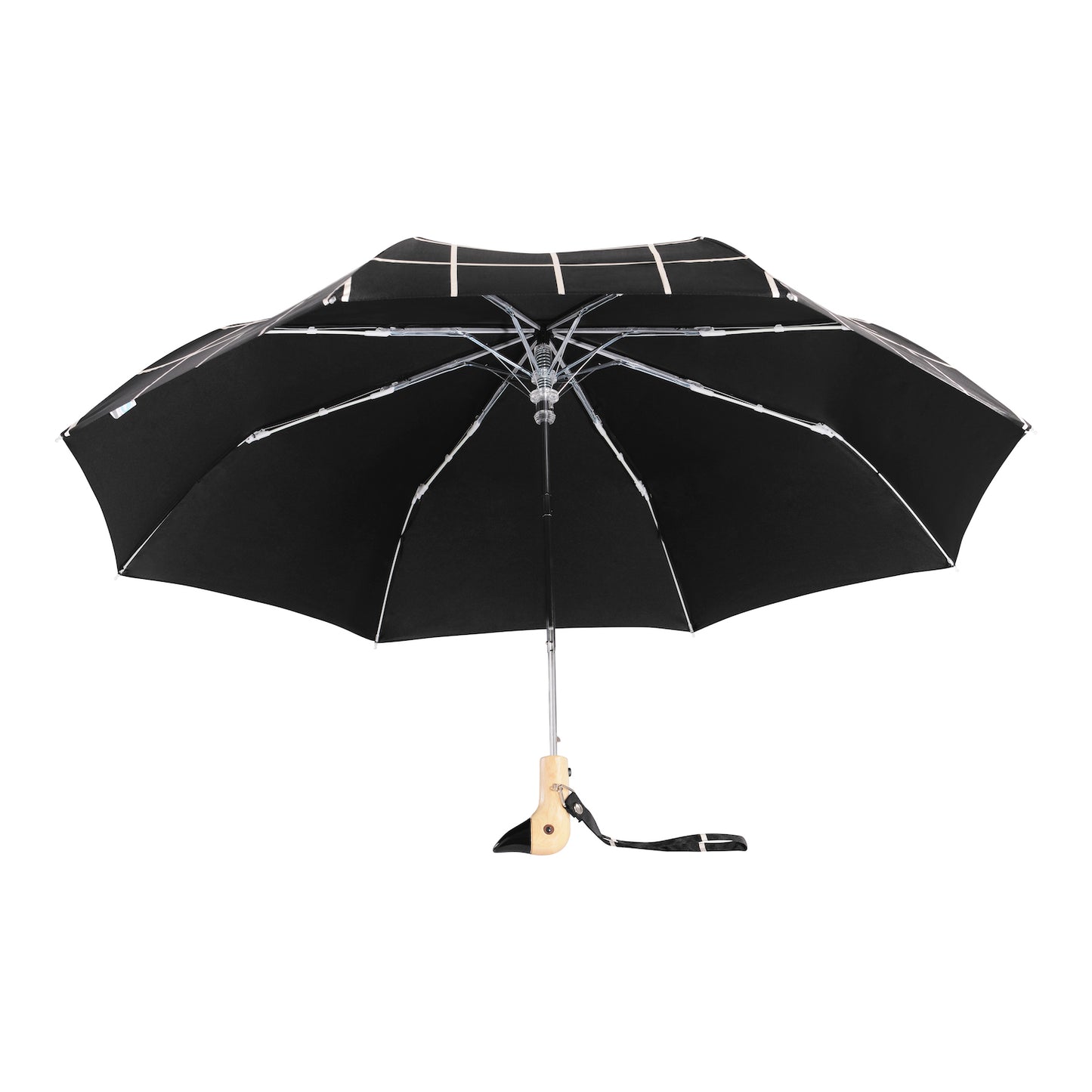 ORIGINAL DUCKHEAD EU handgefertigter Regenschirm mit Entenkopf BLACK GRID kompakt & nachhaltig