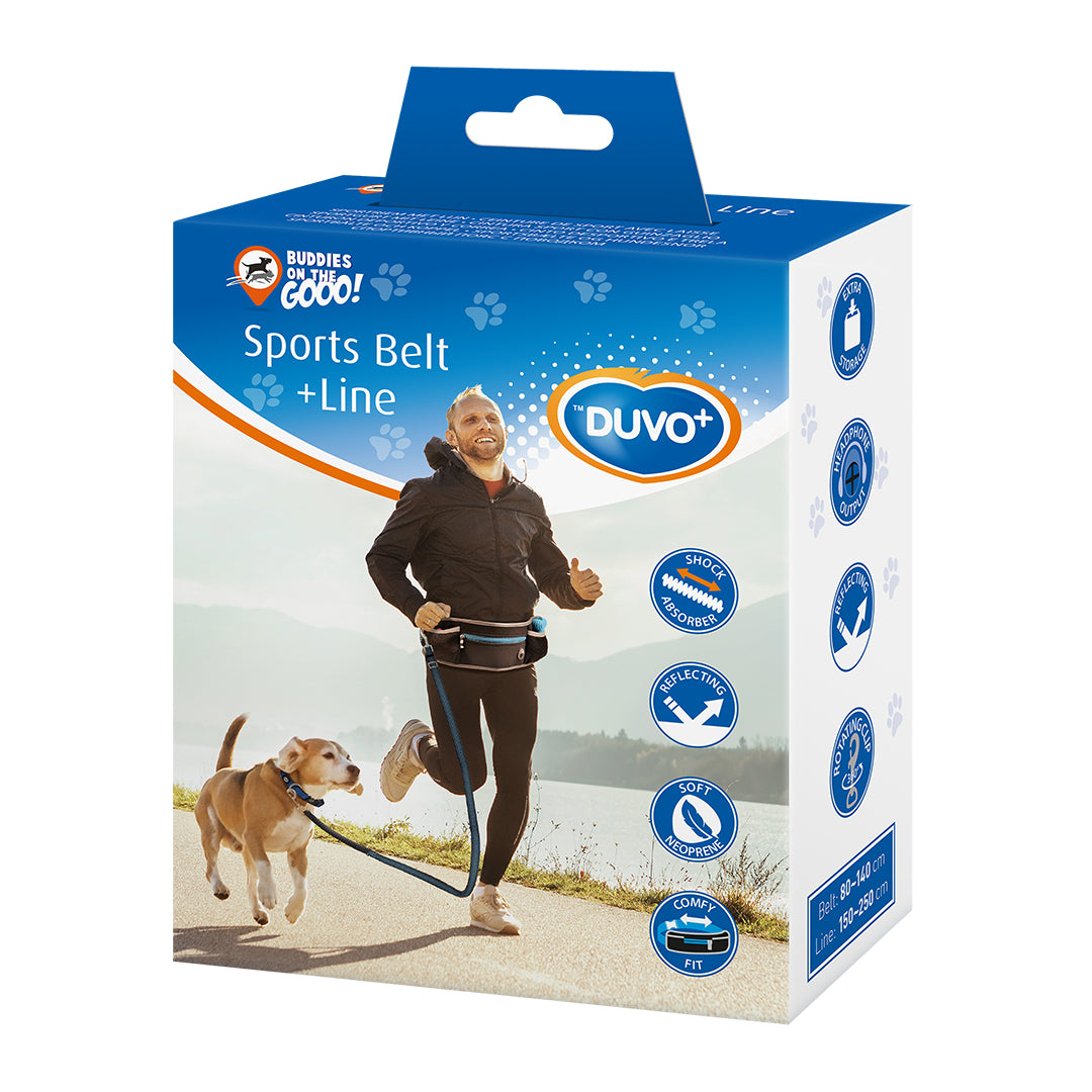 DUVO+ Sportgurt mit verstellbarer Leine / Sports Belt & Line aus Nylon & Neopren | schwarz-blau-türkis