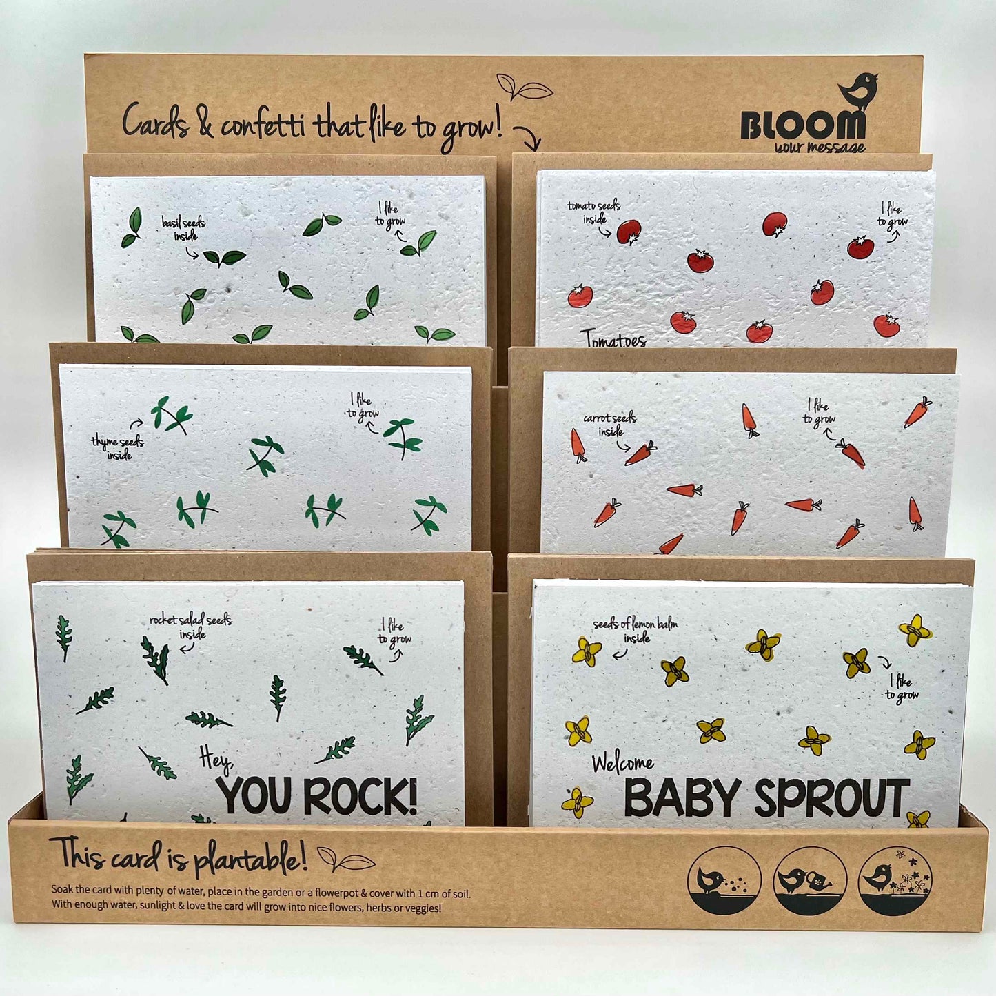 BLOOM YOUR MESSAGE bunte Gemüsekarte "Welcome Baby Sprout" mit Zitronenmelisse-Saatgut | 100% recyceltes Material