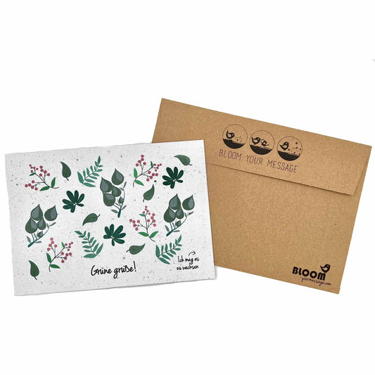 BLOOM YOUR MESSAGE bunte Blumenkarte "Grüne Grüße" mit Blumensaatgut | 100% recyceltes Material