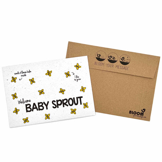 BLOOM YOUR MESSAGE bunte Gemüsekarte "Welcome Baby Sprout" mit Zitronenmelisse-Saatgut | 100% recyceltes Material