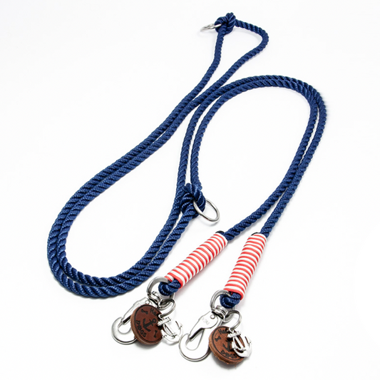 Hundeleine NAVY mit Takelung in rot-weiß der Serie Bootsmann MINI