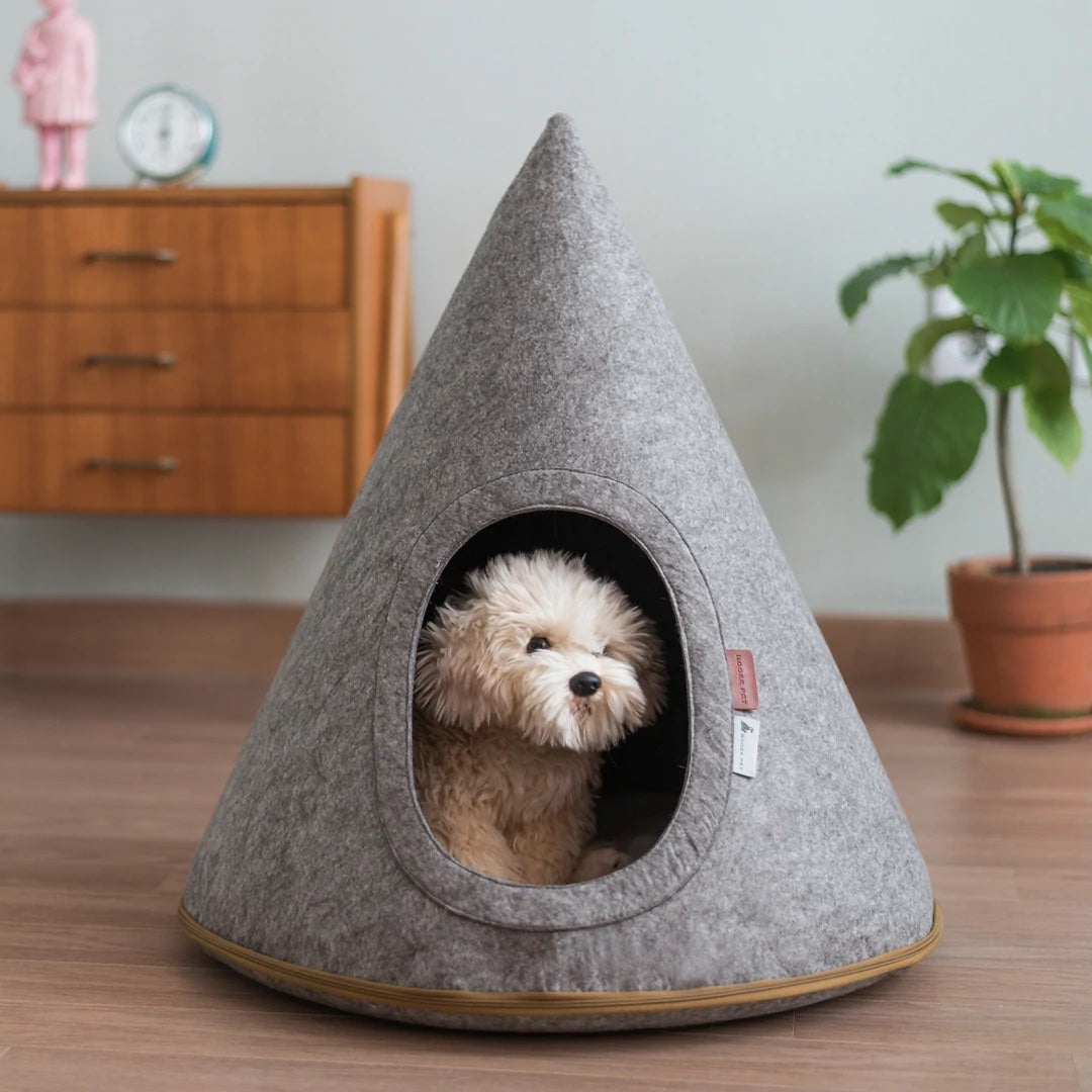 NOOEE PET Haustierhöhle BELLA grau/braun in Kegelform mit herausnehmbarem Kissen aus Baumwolle