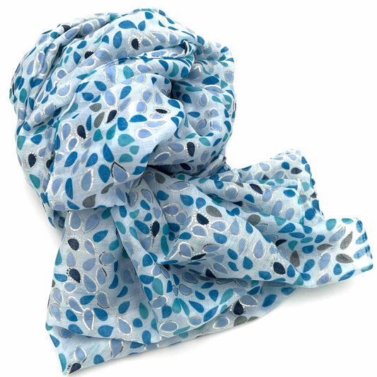 ZAZA`Z leichter Schal mit blauen und silbernen Tropfen | 180x90cm | Viskose