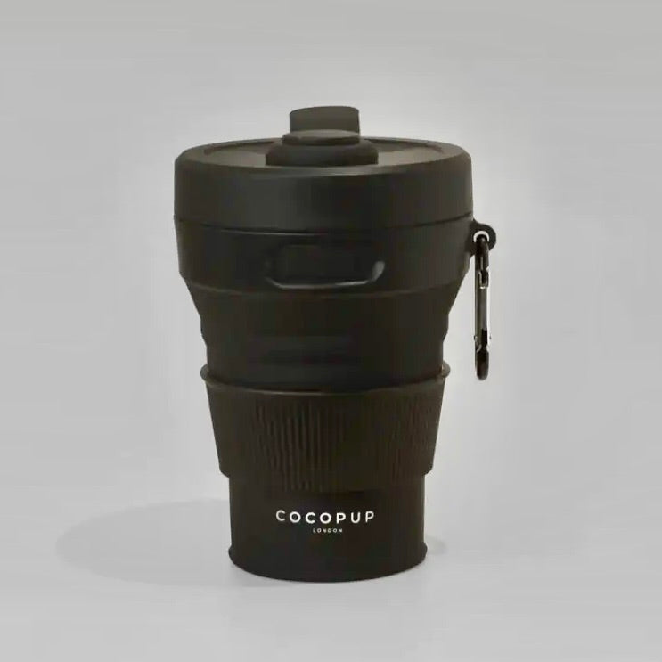 COCOPUP LONDON faltbarer Kaffebecher TO GO aus Silikon (BPA-frei) mit Karabiner | schwarz