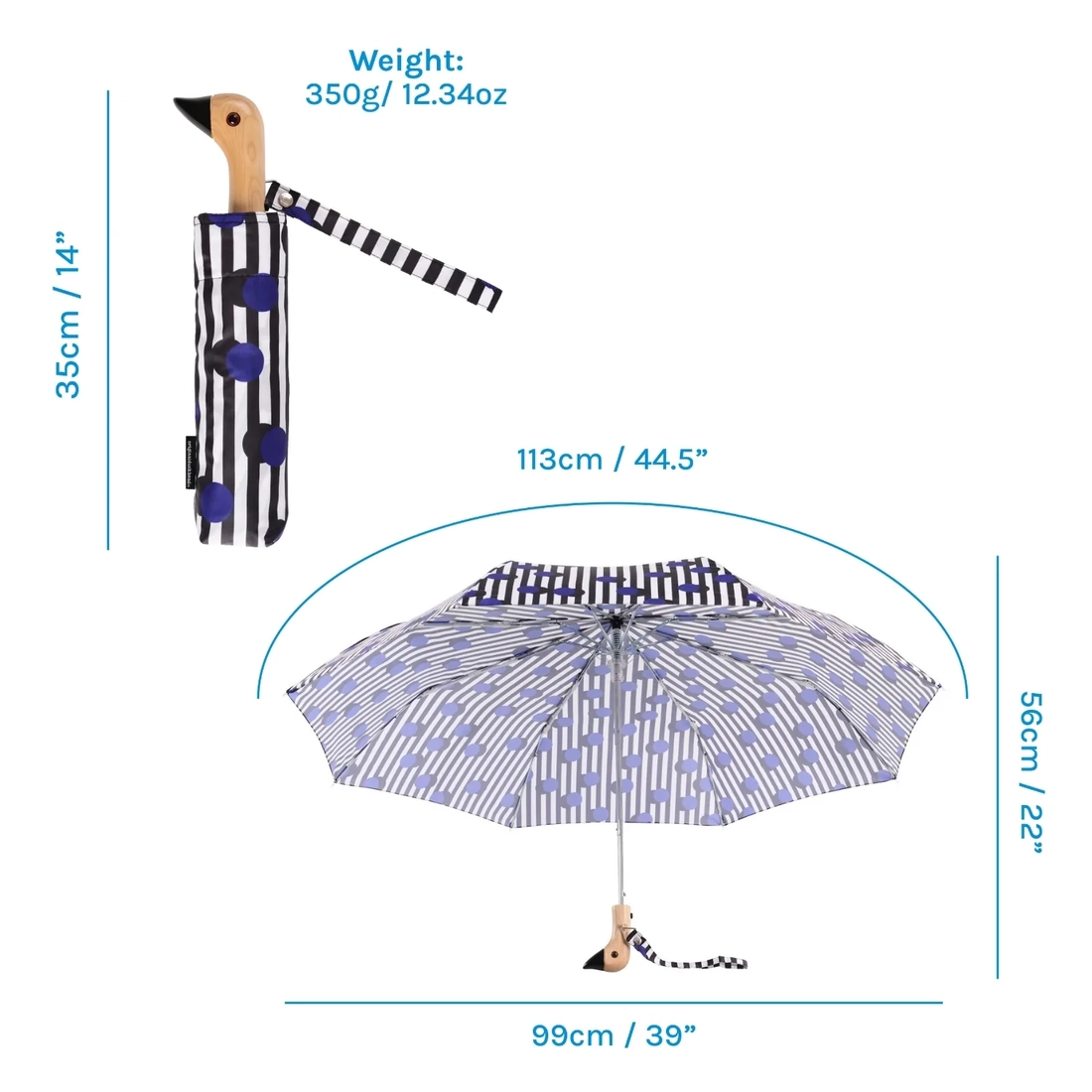 ORIGINAL DUCKHEAD EU handgefertigter Regenschirm mit Entenkopf POLKASTRIPE | kompakt & nachhaltig