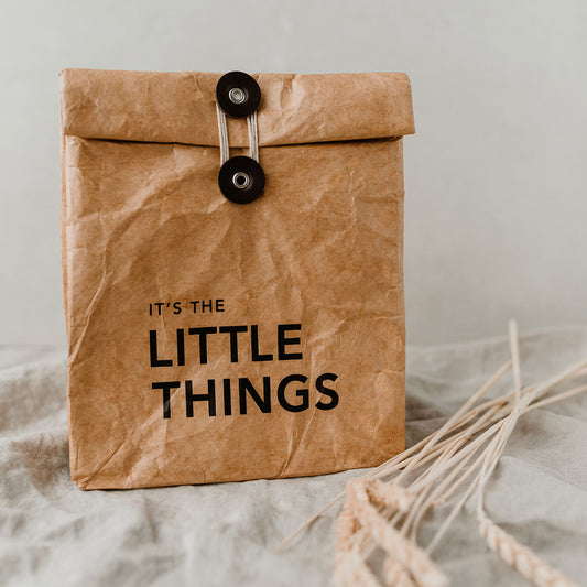EULENSCHNITT Kühltasche aus abwaschbarem Papier in Beuteloptik und Spruch "It’s the little things"