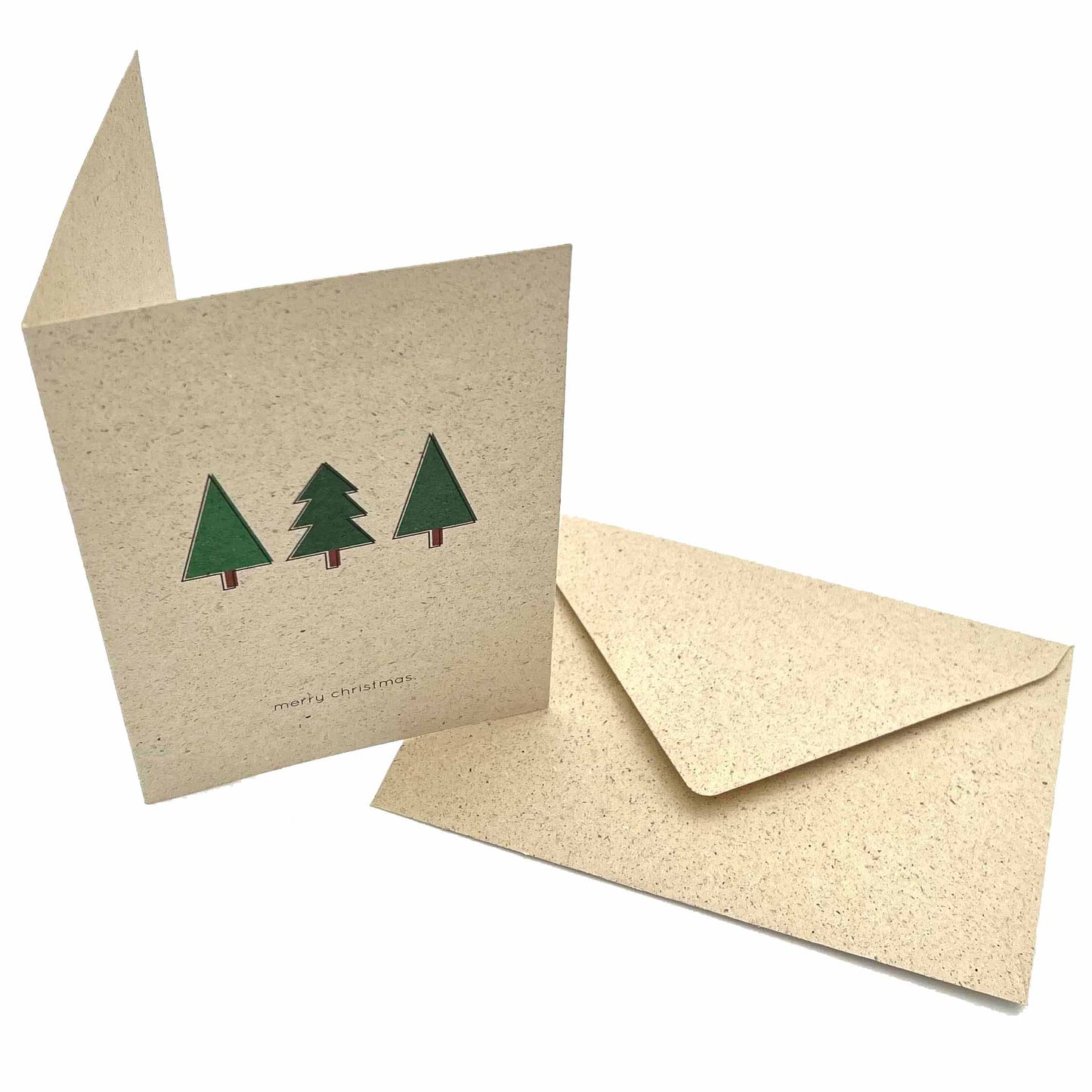 SVEEKA nachhaltige Klappkarte "merry christmas" mit Tannenbäumen zu Weihnachten inkl. Umschlag | nachhaltiges Graspapier