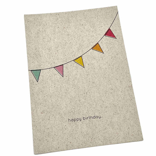 SVEEKA nachhaltige Postkarte "happy birthday" mit bunter Wimpelkette aus Graspapier