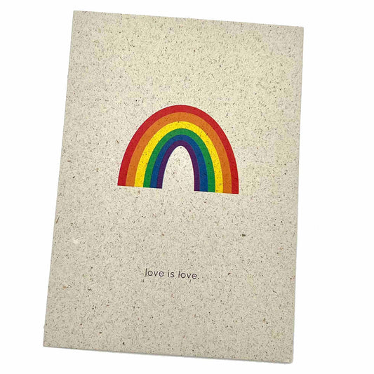 SVEEKA nachhaltige Postkarte "love is love" mit Regenbogen aus Graspapier