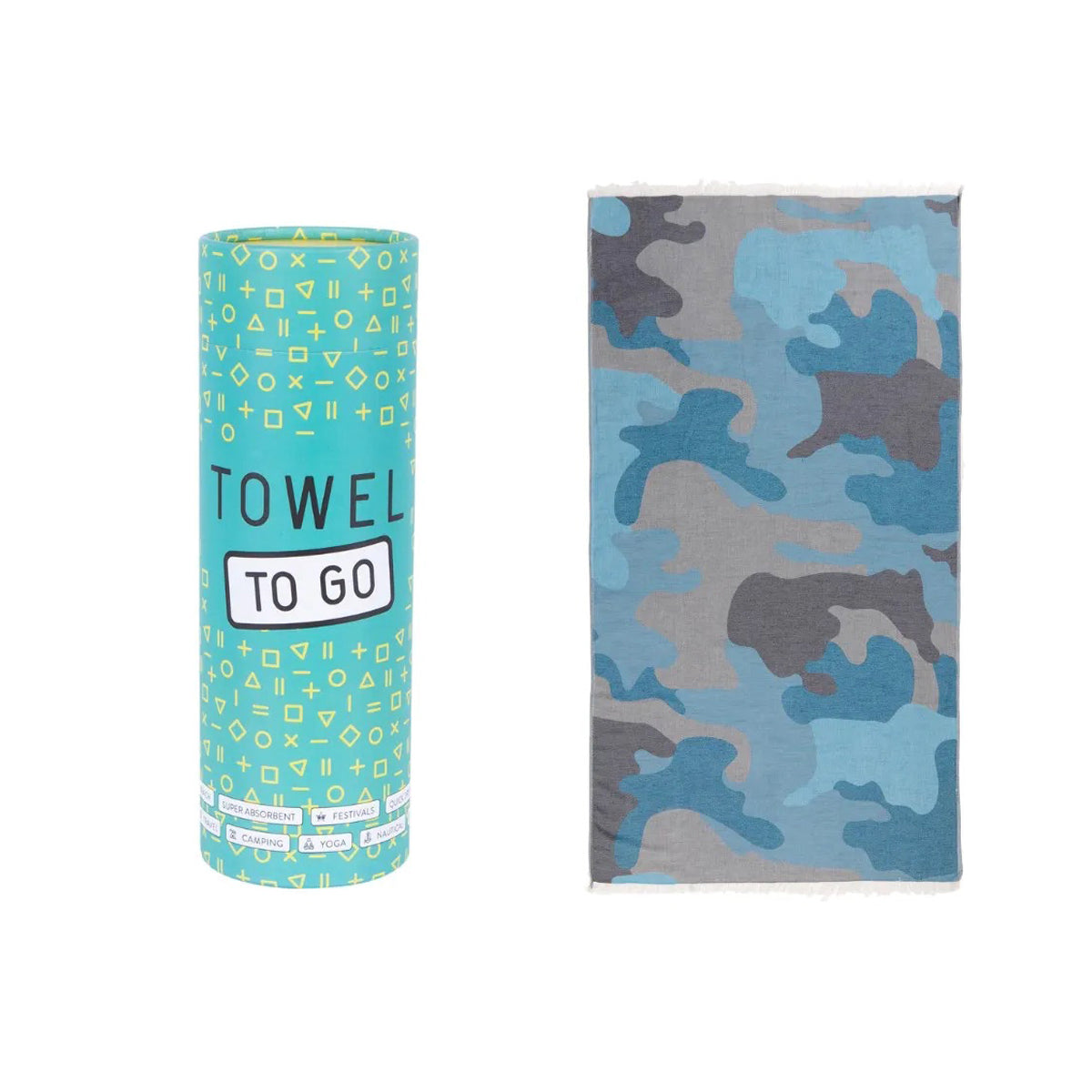 TOWEL TO GO Amazonas Camouflage türkis & grau | handgefertigtes Hammamtuch / Baumwolltuch / Baumwolldecke | Reisehandtuch | extra saugstark | 100% reine Baumwolle | vegan