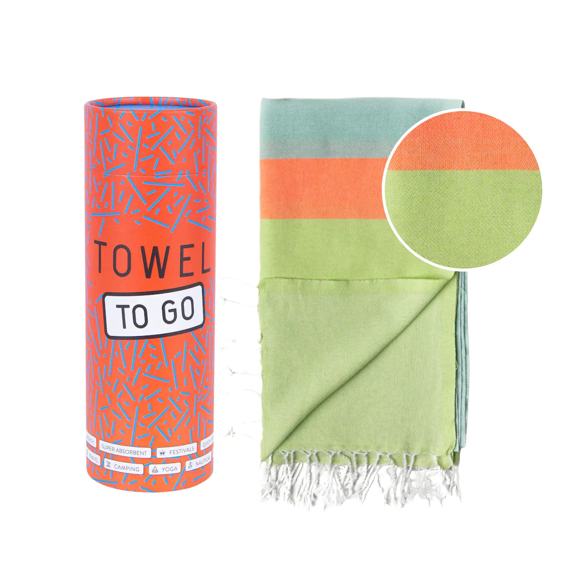 TOWEL TO GO Neon grün & blau | handgefertigtes Hammamtuch / Baumwolltuch / Baumwolldecke | Reisehandtuch | extra saugstark | 100% reine Baumwolle | vegan