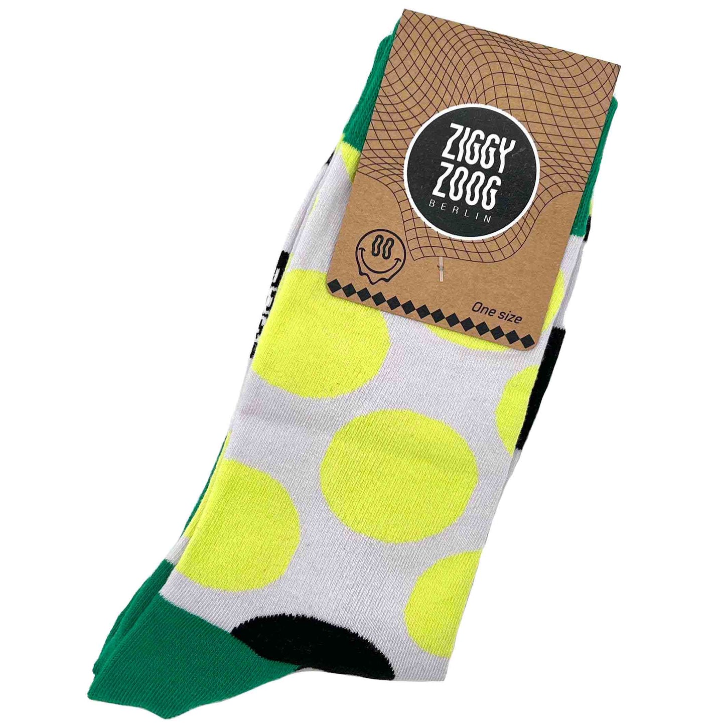 ZIGGI ZOOG Socken mit Punkten "Ziggy Dots" | schwarz, grün & neongelb | Baumwolle, Polyamide, Elastan | one size
